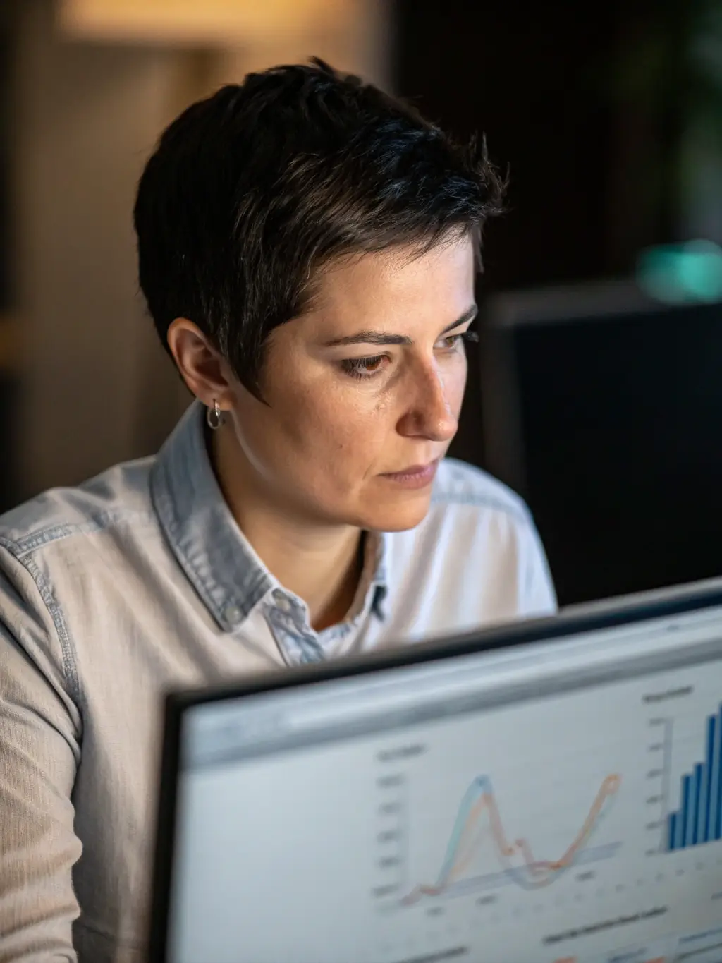 An image showing a compliance specialist analyzing e-commerce account data on a computer screen, highlighting the violation diagnosis process.