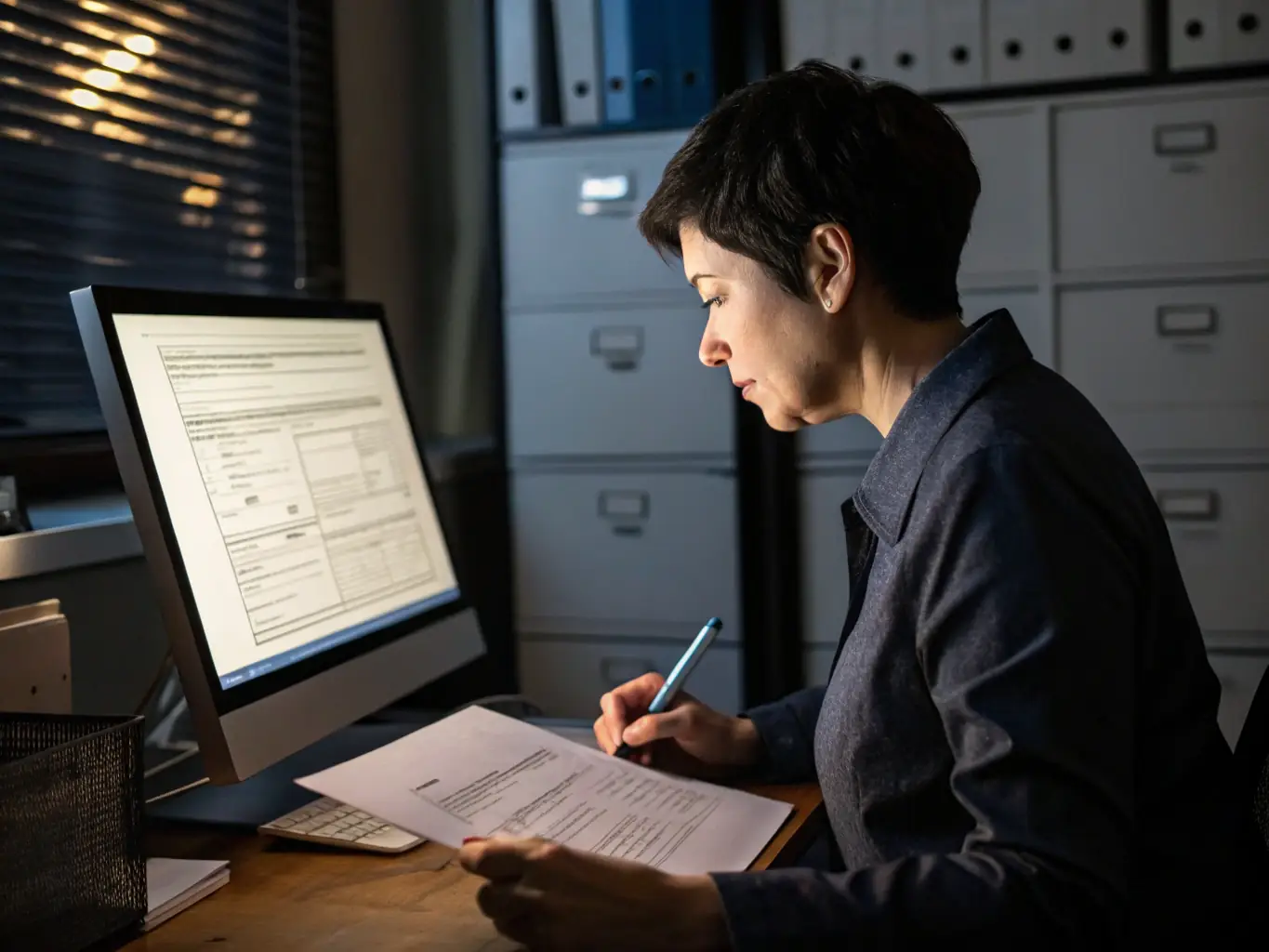 An image showing a compliance specialist analyzing e-commerce account data on a computer screen.