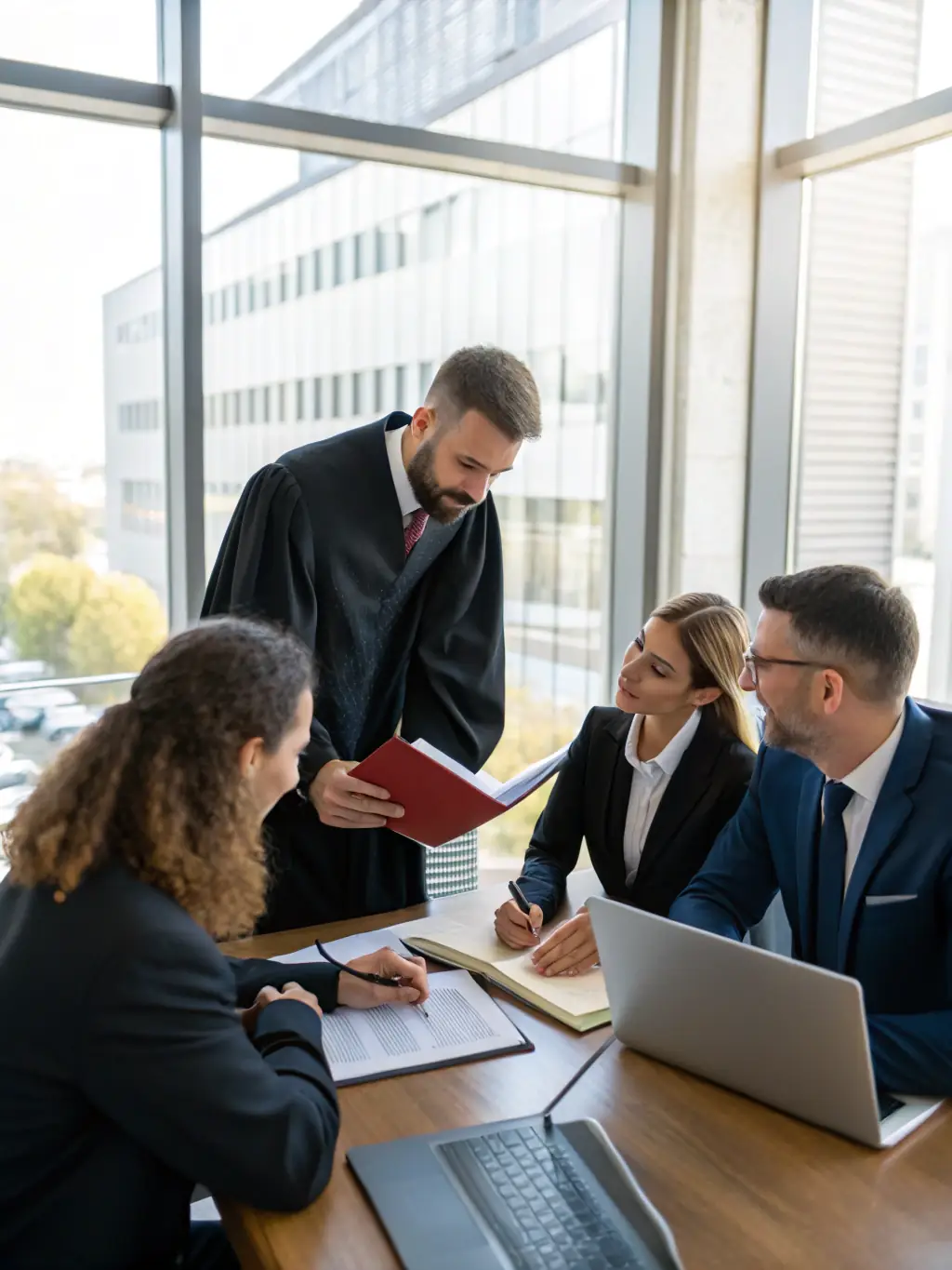 A professional consulting session with a client, reviewing compliance checklists and regulatory documents, emphasizing risk mitigation.